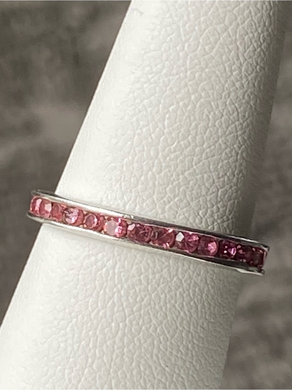 Sterling Silver Eternity Ring Pink Stones Size 7.25 Anniversary Band Channel Set